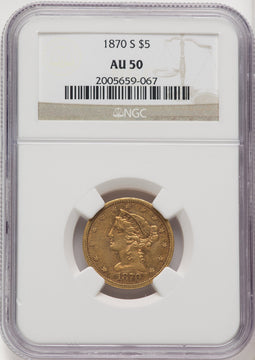 1870-S $5 Liberty Half Eagle NGC AU50