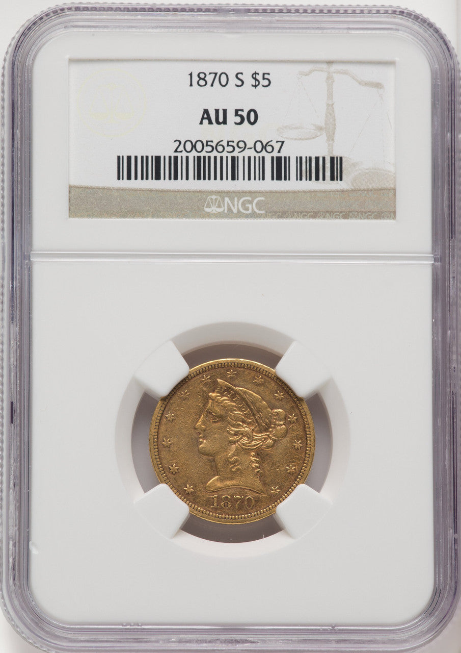 1870-S $5 Liberty Half Eagle NGC AU50