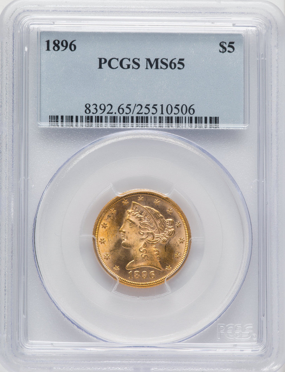 1896 $5 Liberty Half Eagle PCGS MS65