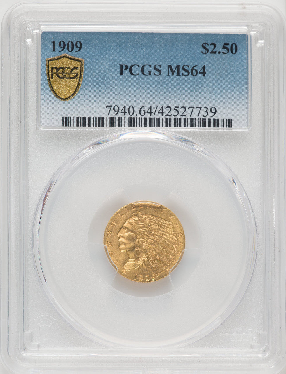 1909 $2.50 Indian Quarter Eagle PCGS MS64 (769659020)