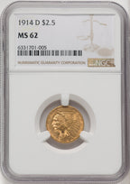 1914-D $2.50 Indian Quarter Eagle NGC MS62 (770206023)