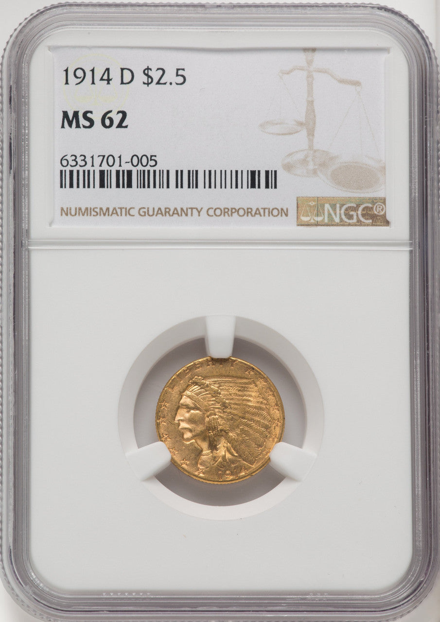 1914-D $2.50 Indian Quarter Eagle NGC MS62 (770206023)