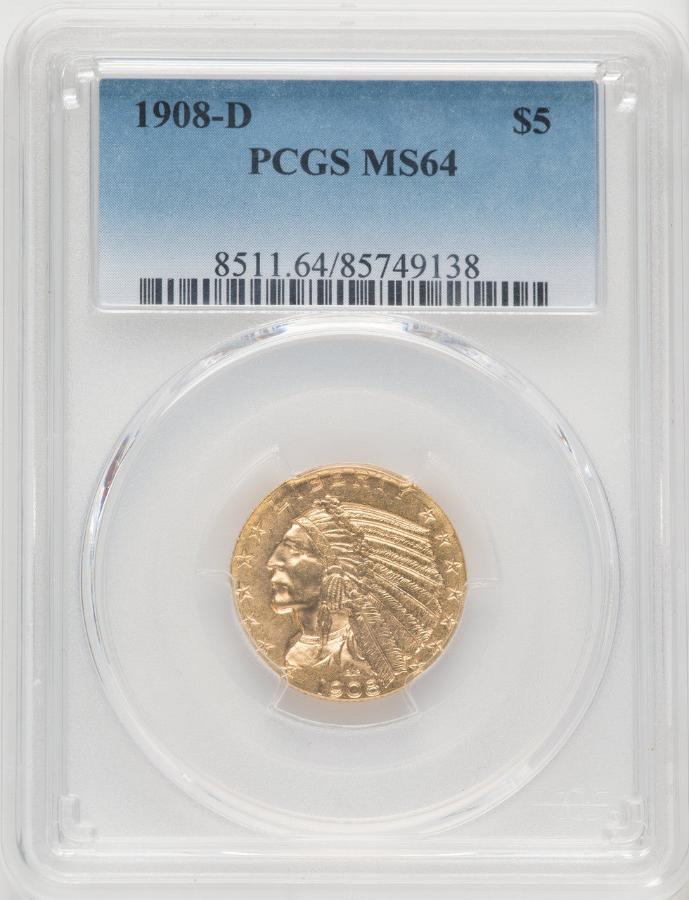 1908-D $5 Indian Half Eagle PCGS MS64 (770206027)