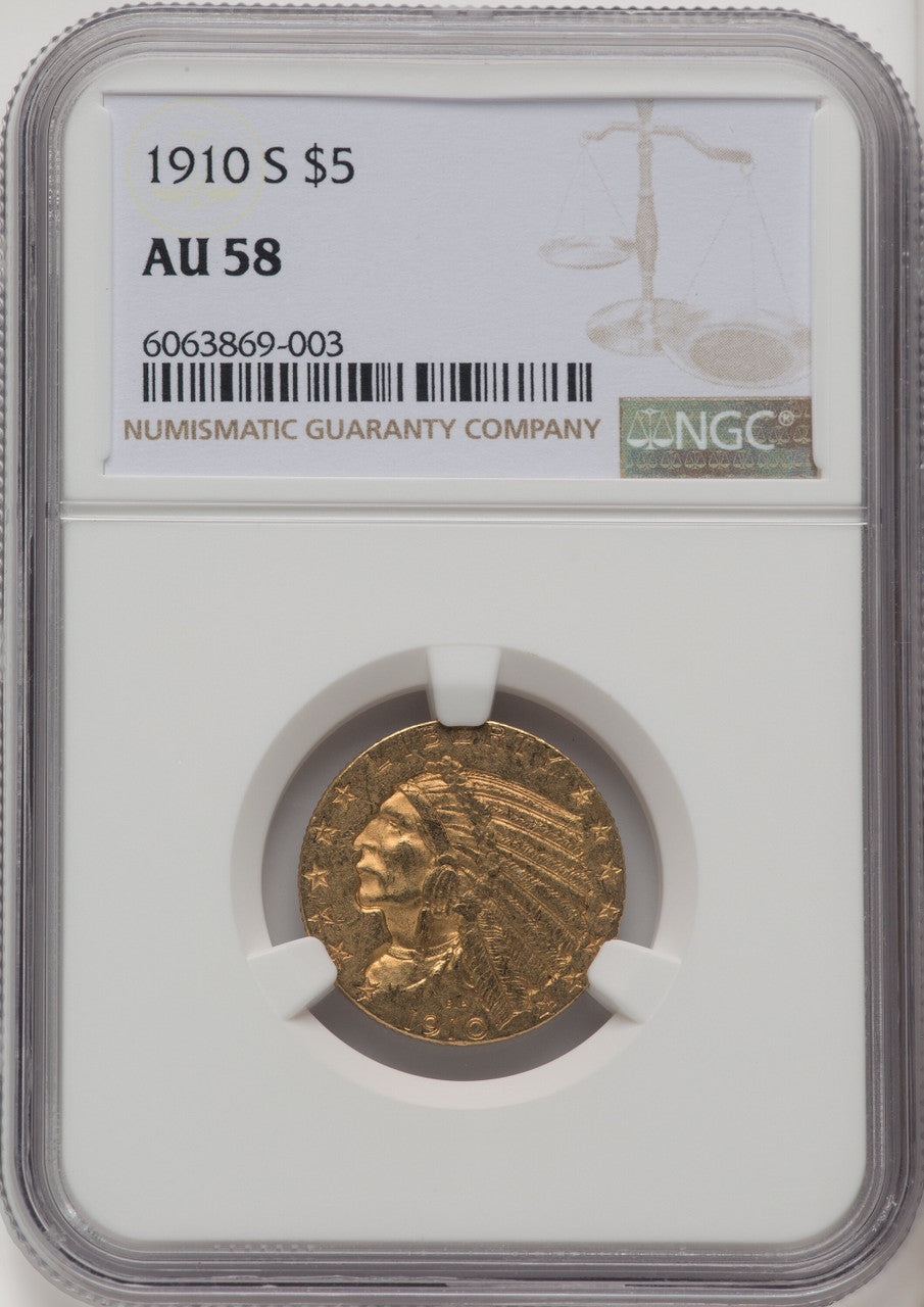 1910-S $5 Indian Half Eagle NGC AU58 (770206028)