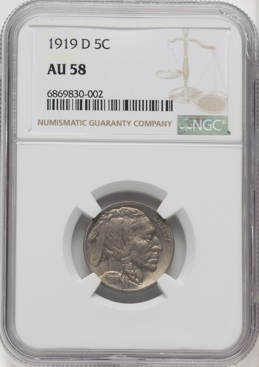1919-D 5C Buffalo Nickel NGC AU58