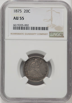 1875 20C Twenty Cent Pieces NGC AU55
