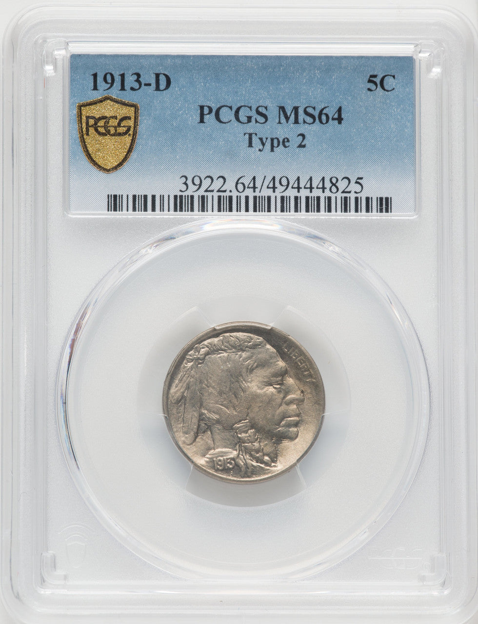 1913-D 5c Type Two Buffalo Nickel PCGS MS64