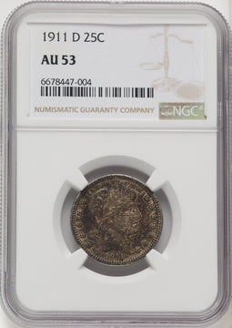 1911-D 25C Barber Quarter NGC AU53