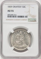 1839 50C DRAPERY Seated Half Dollar NGC AU55