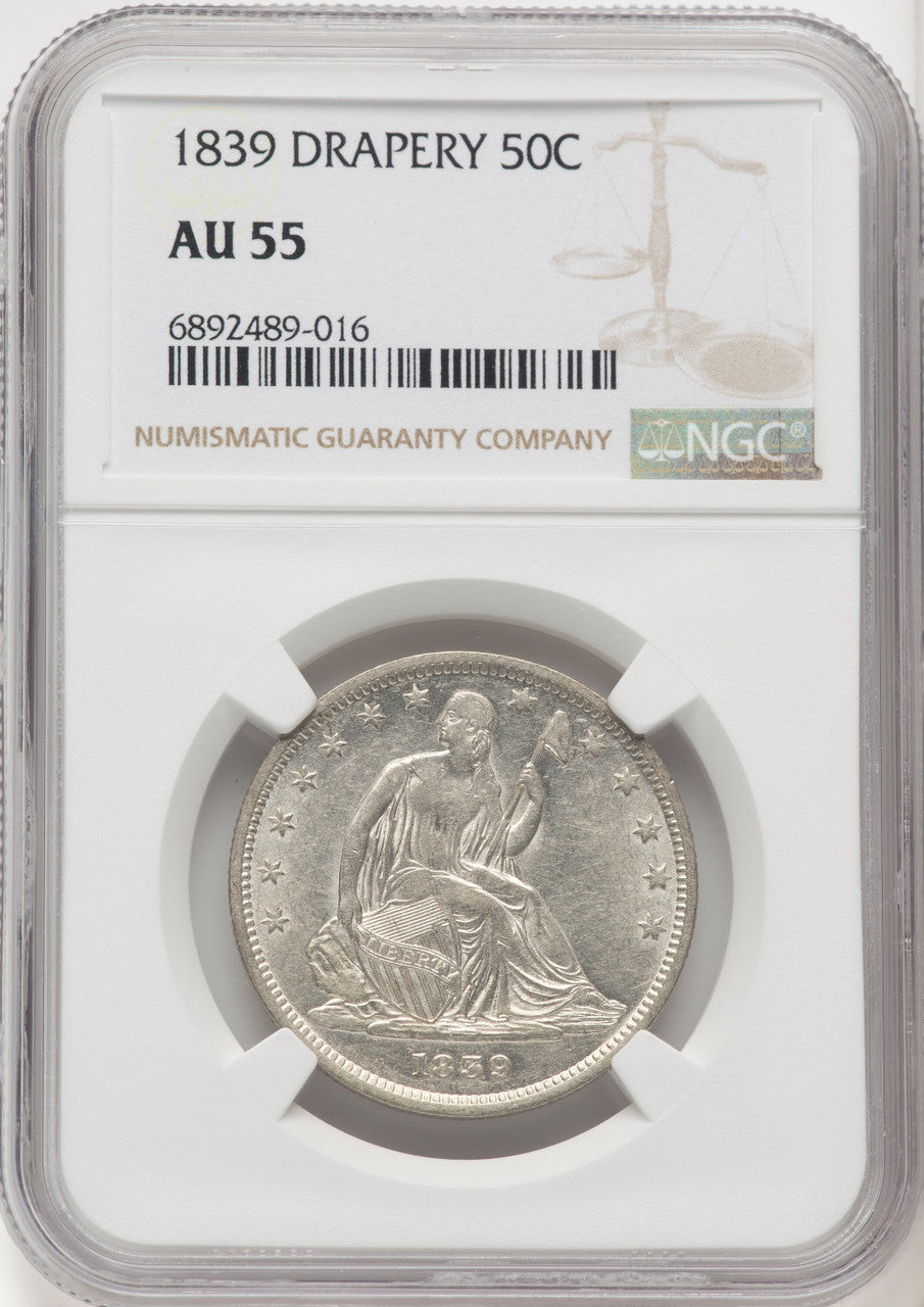1839 50C DRAPERY Seated Half Dollar NGC AU55