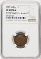 1909-S 1C VDB BN Lincoln Cent Details NGC VF20