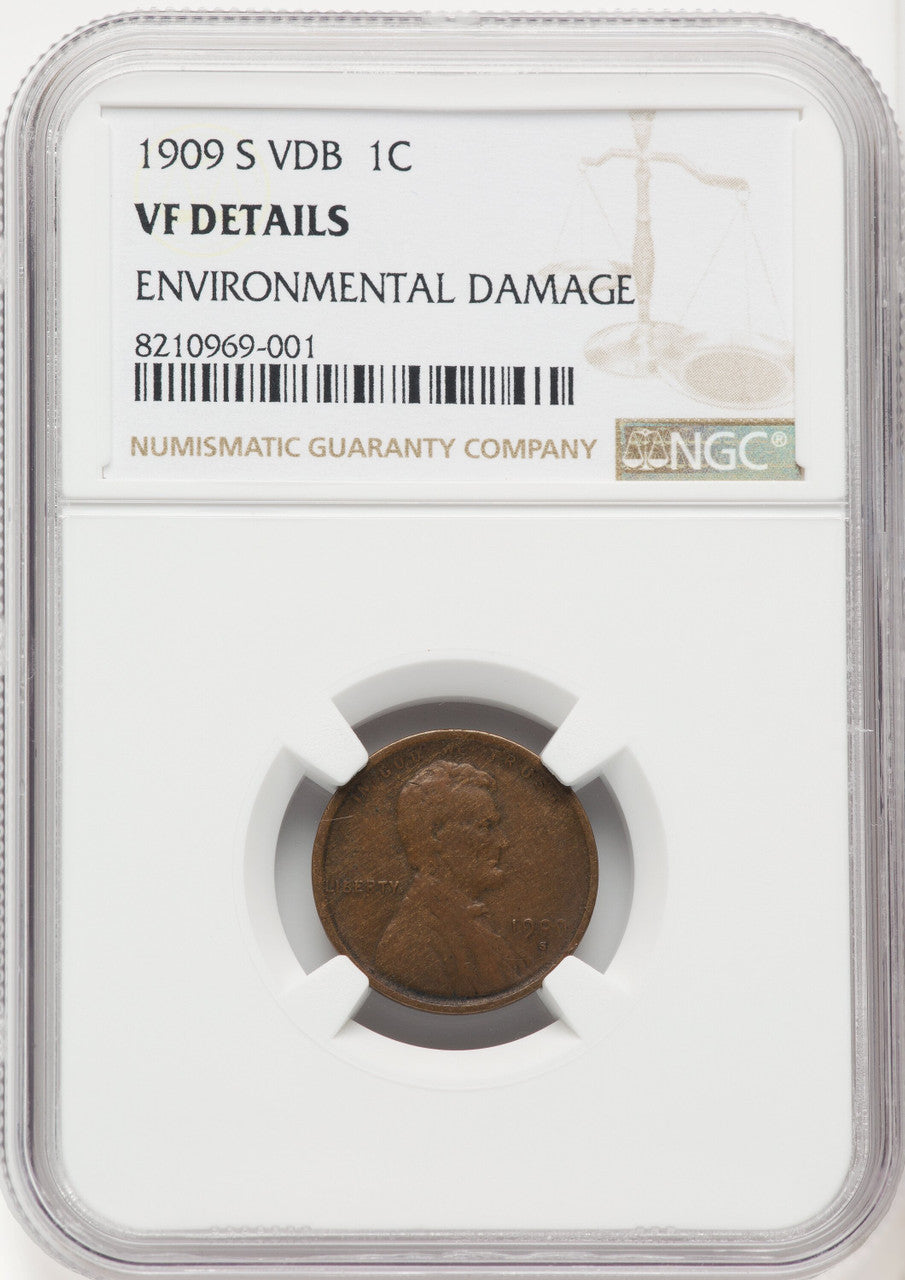 1909-S 1C VDB BN Lincoln Cent Details NGC VF20