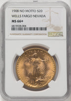 1908 NM $20 Wells Fargo Saint-Gaudens Double Eagle NGC MS66+ (519737003)