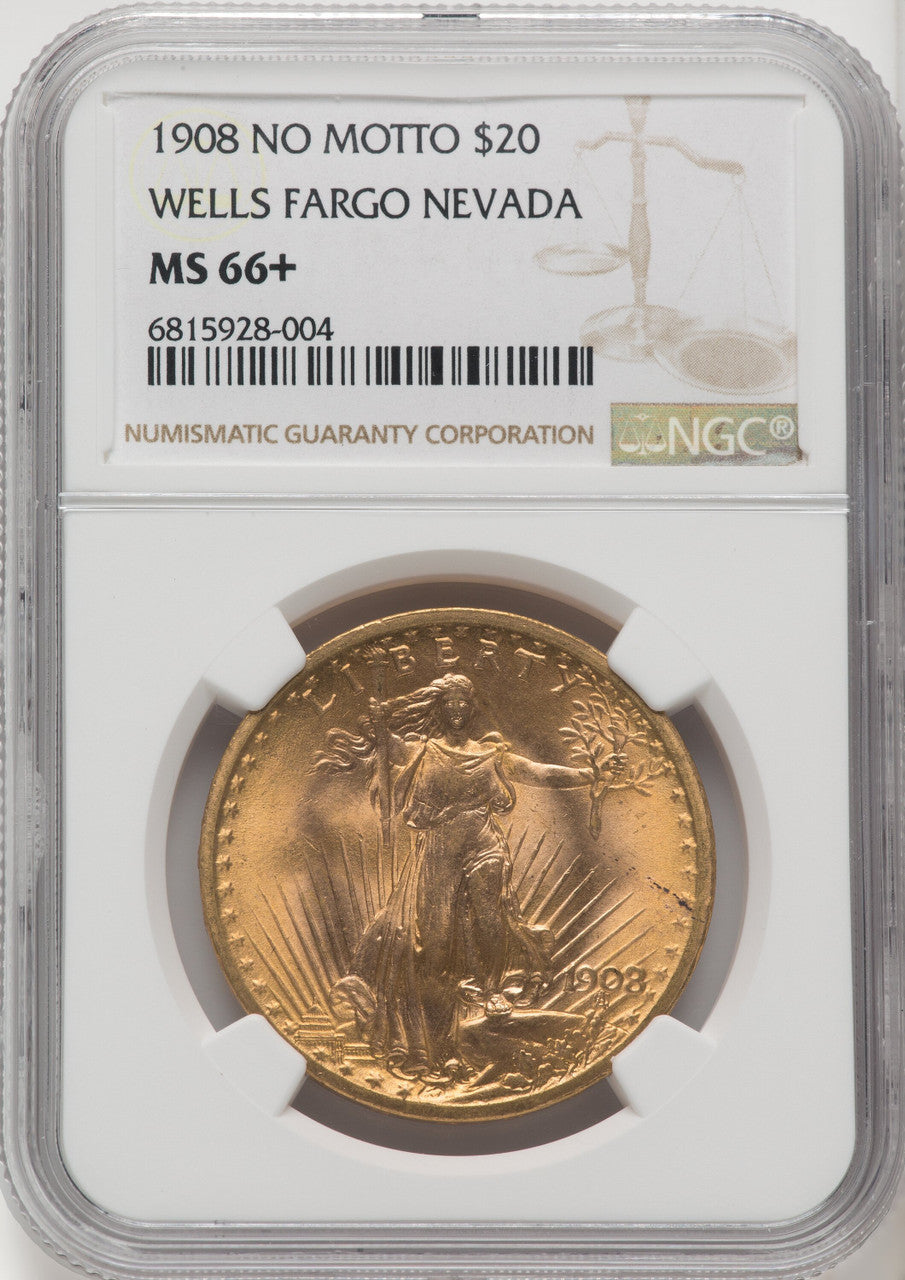 1908 NM $20 Wells Fargo Saint-Gaudens Double Eagle NGC MS66+ (519737003)