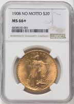 1908 $20 NO MOTTO Saint-Gaudens Double Eagle NGC MS66+ (519737002)
