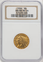1908 $5 Indian Indian Half Eagle NGC MS64 (769904034)