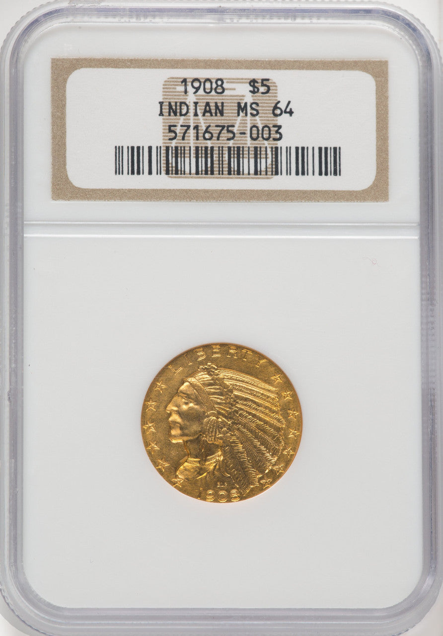 1908 $5 Indian Indian Half Eagle NGC MS64 (769904034)