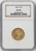 1845-O $5 Liberty Half Eagle NGC AU58