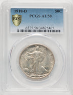 1918-D 50C Walking Liberty Half Dollar PCGS AU58