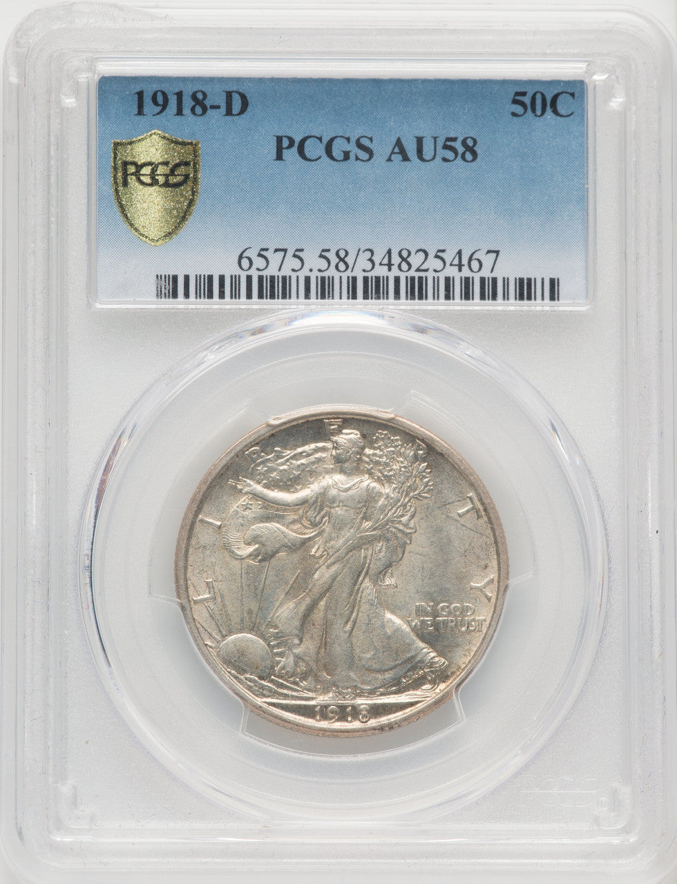 1918-D 50C Walking Liberty Half Dollar PCGS AU58