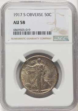 1917-S 50C OBVERSE Walking Liberty Half Dollar NGC AU58
