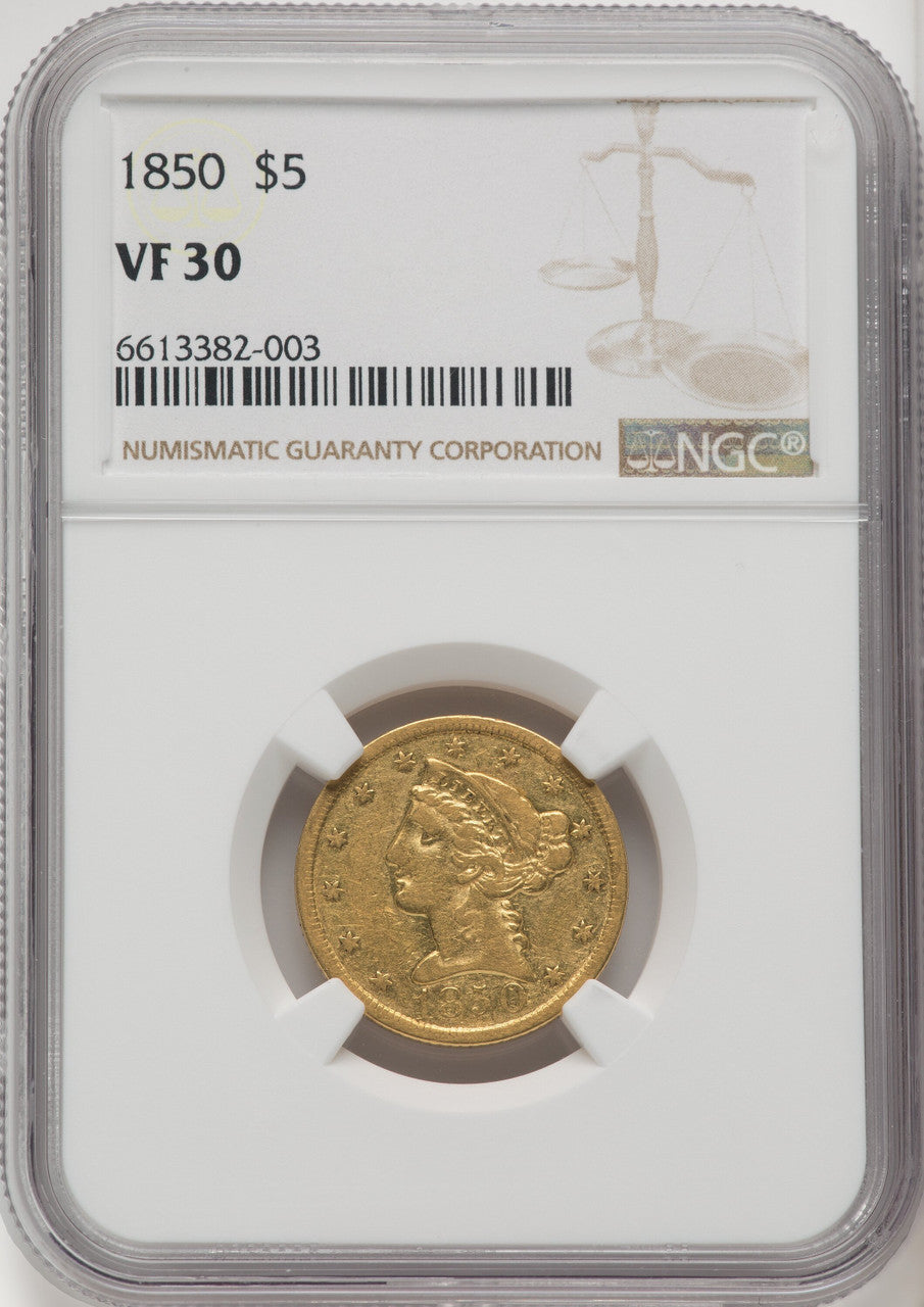 1850 $5 Liberty Half Eagle NGC VF30