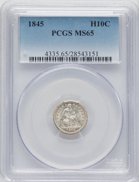 1845 H10C Seated Half Dime PCGS MS65