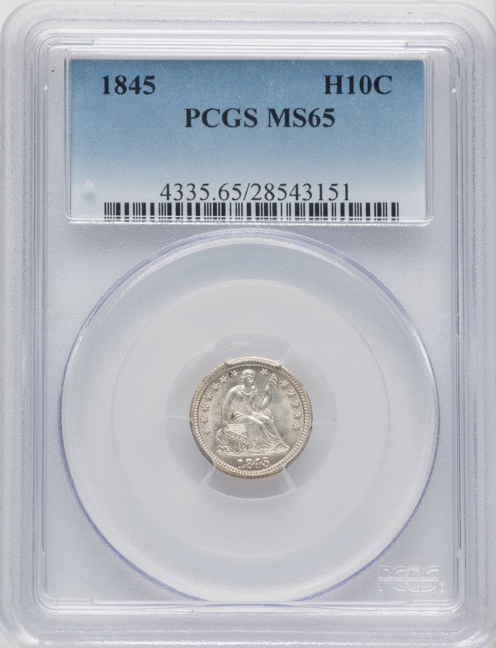 1845 H10C Seated Half Dime PCGS MS65