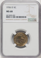 1936-D 5C Buffalo Nickel NGC MS68
