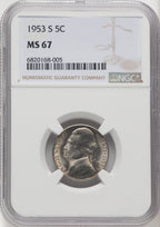 1953-S 5C Jefferson Nickel NGC MS67