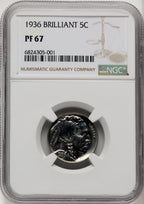 1936 5C Type Two Brilliant Proof Buffalo Nickel NGC PR67
