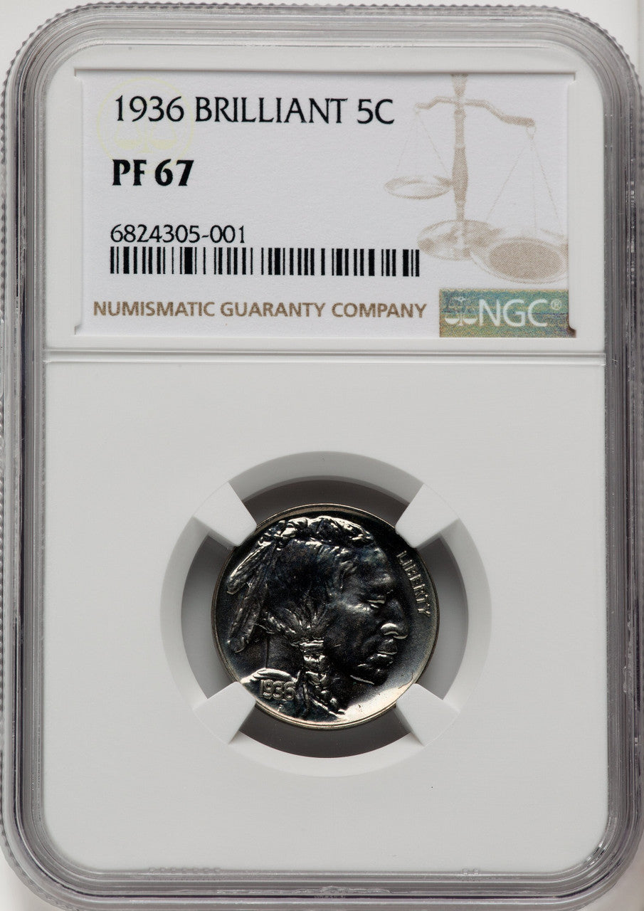 1936 5C Type Two Brilliant Proof Buffalo Nickel NGC PR67
