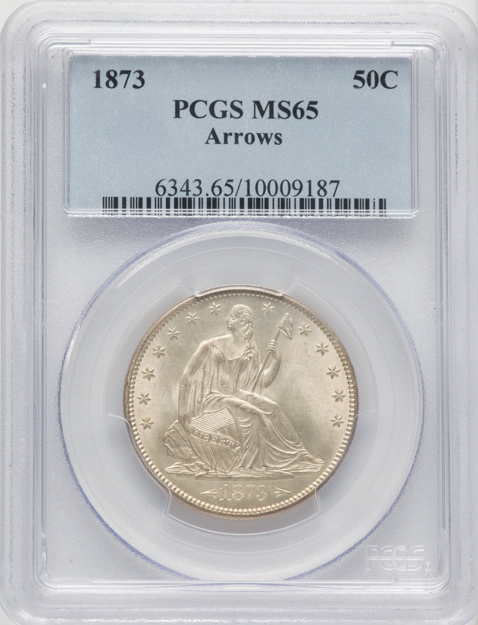 1873 50C Arrows Seated Half Dollar PCGS MS65