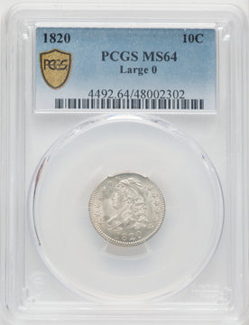 1820 10C Large 0 Bust Dime PCGS MS64