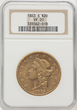 1863-S $20 Liberty Double Eagle NGC VF20 (506157003)