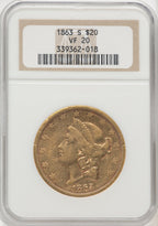 1863-S $20 Liberty Double Eagle NGC VF20 (506157003)