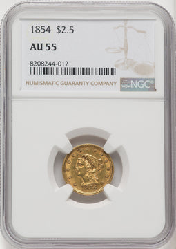 1854 $2.50 Liberty Quarter Eagle NGC AU55