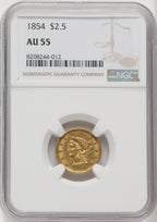 1854 $2.50 Liberty Quarter Eagle NGC AU55