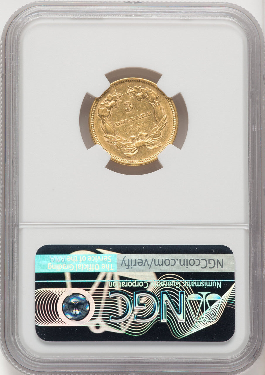 1854 $3 Three Dollar Gold Pieces NGC AU50