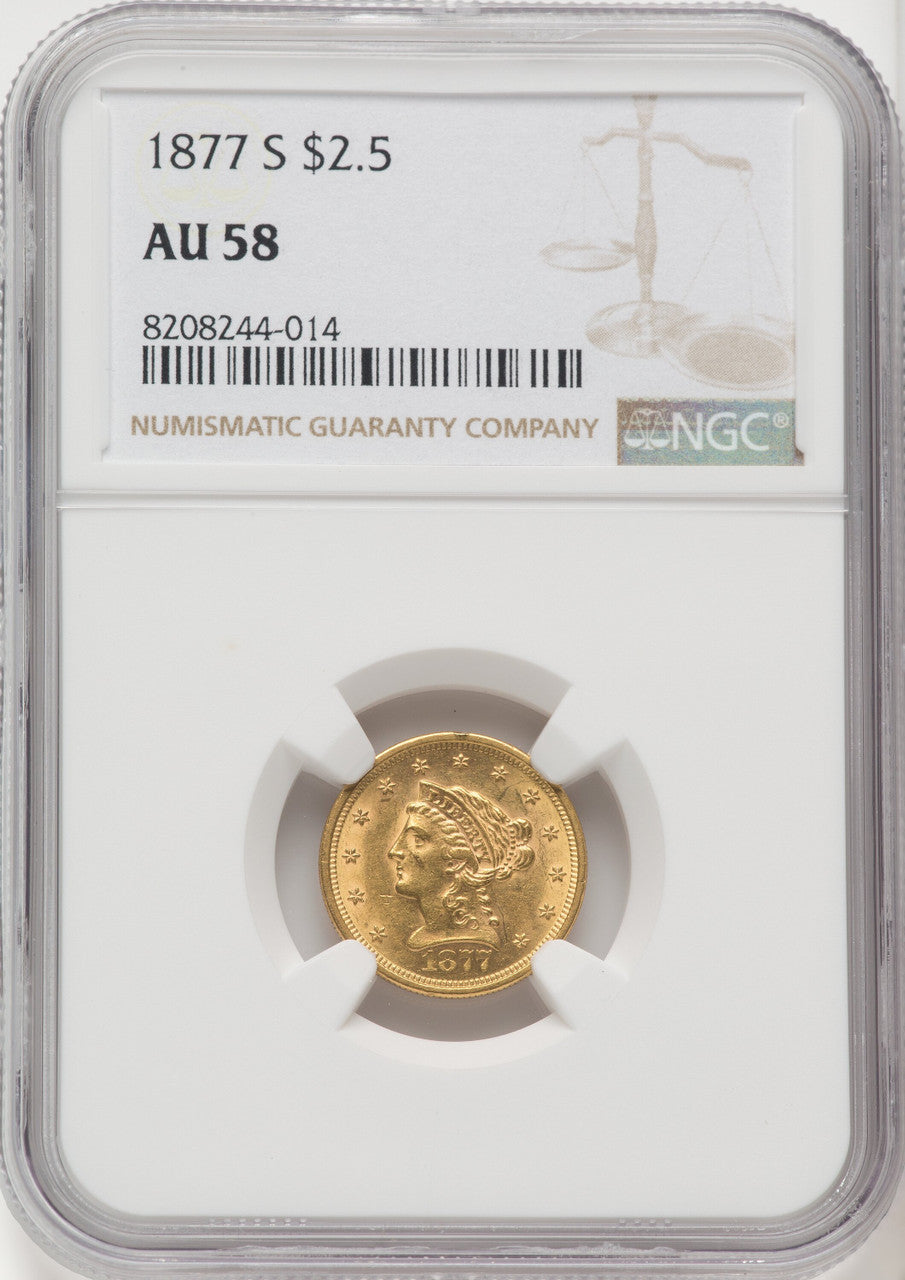 1877-S $2.50 Liberty Quarter Eagle NGC AU58 (519460162)