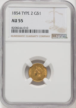1854 G$1 Type Two Gold Dollar NGC AU55 (519216027)