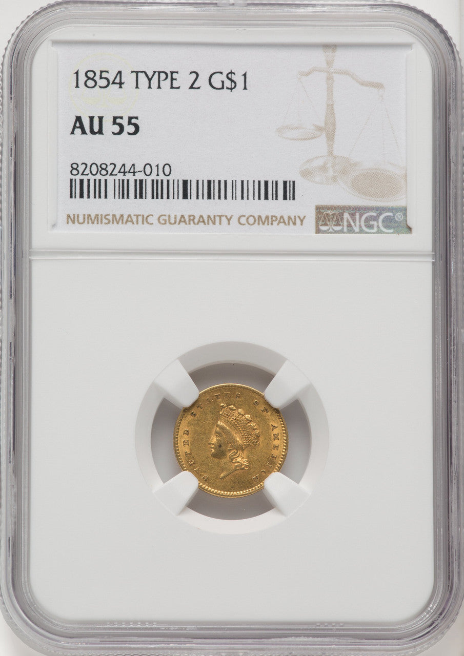 1854 G$1 Type Two Gold Dollar NGC AU55 (519216027)