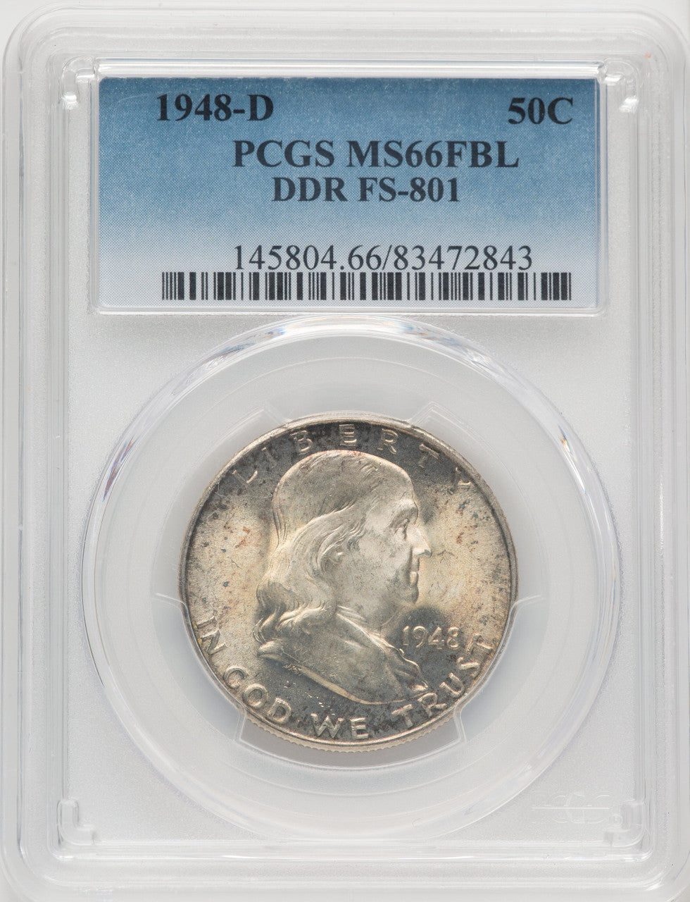 1948-D 50C DDR FS-801 FL Franklin Half Dollar PCGS MS66