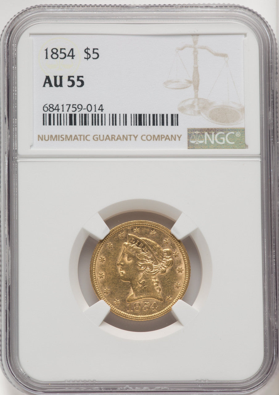 1854 $5 Liberty Half Eagle NGC AU55