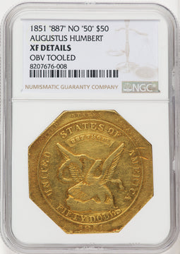 1851 "887" NO "50" Augtust Humbert Territorial Gold NGC XF