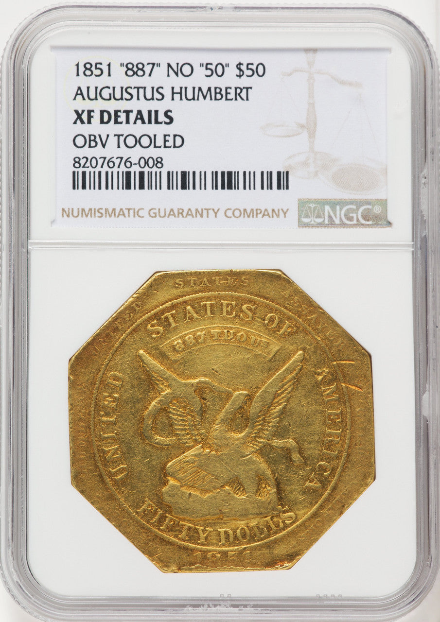 1851 "887" NO "50" Augtust Humbert Territorial Gold NGC XF