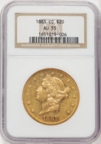 1883-CC $20 Brown Label Liberty Double Eagle NGC AU55