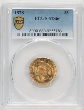 1878 $3 Three Dollar Gold Pieces PCGS MS66