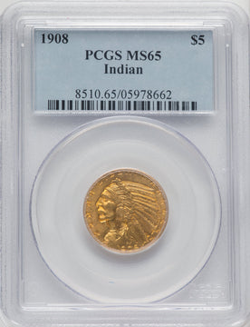 1908 $5 Indian Indian Half Eagle PCGS MS65 (769904035)