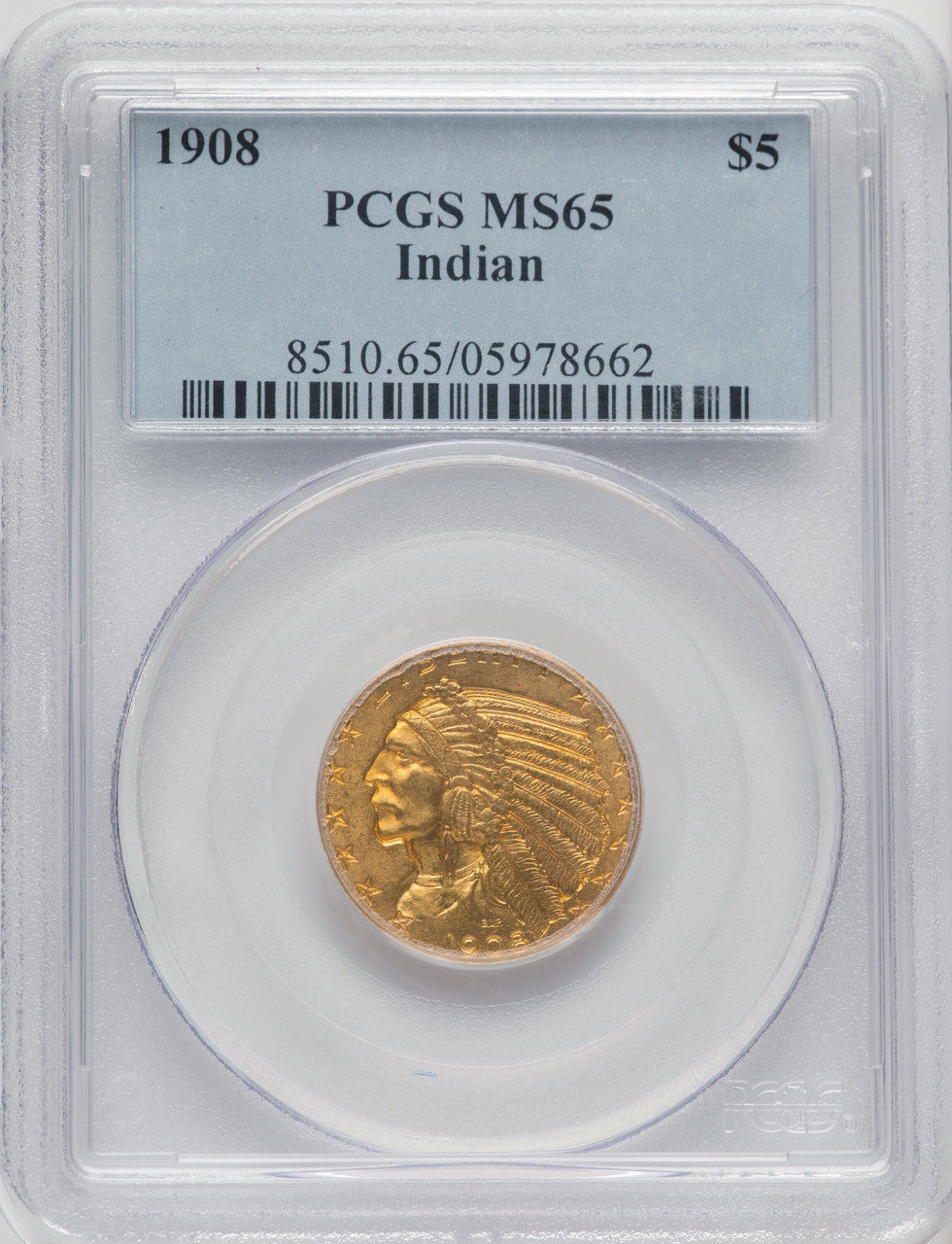 1908 $5 Indian Indian Half Eagle PCGS MS65 (769904035)